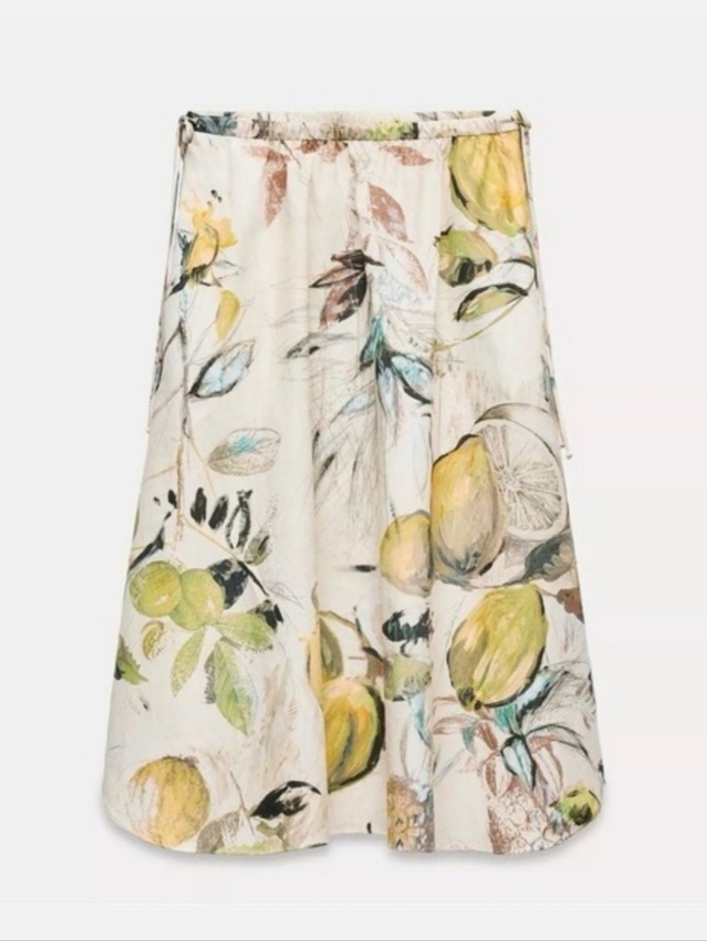 Zara Cream Floral & Lemon Print Midi Skirt